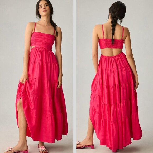Anthropologie Let Me Be Magenta Pink Cutout Tiered Maxi Dress 3414 - Picture 1 of 12